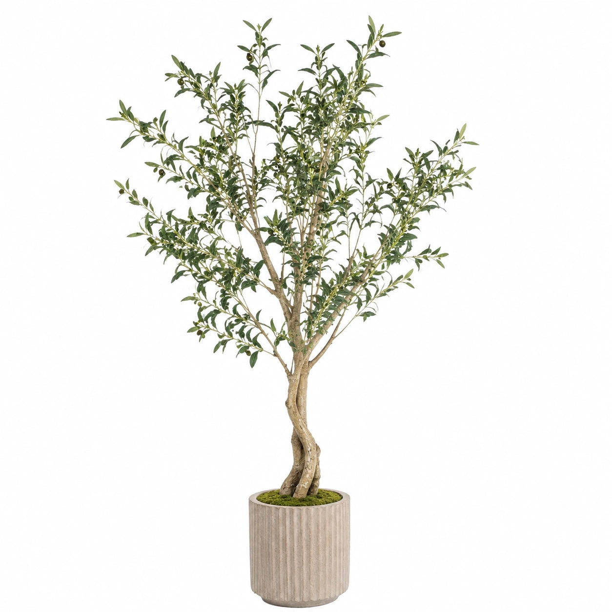 Albero artificiale di ulivo 180 cm in plastica verde con vaso per interni