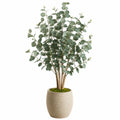 Pianta artificiale di eucalipto 180 cm con vaso in cemento beige per interni