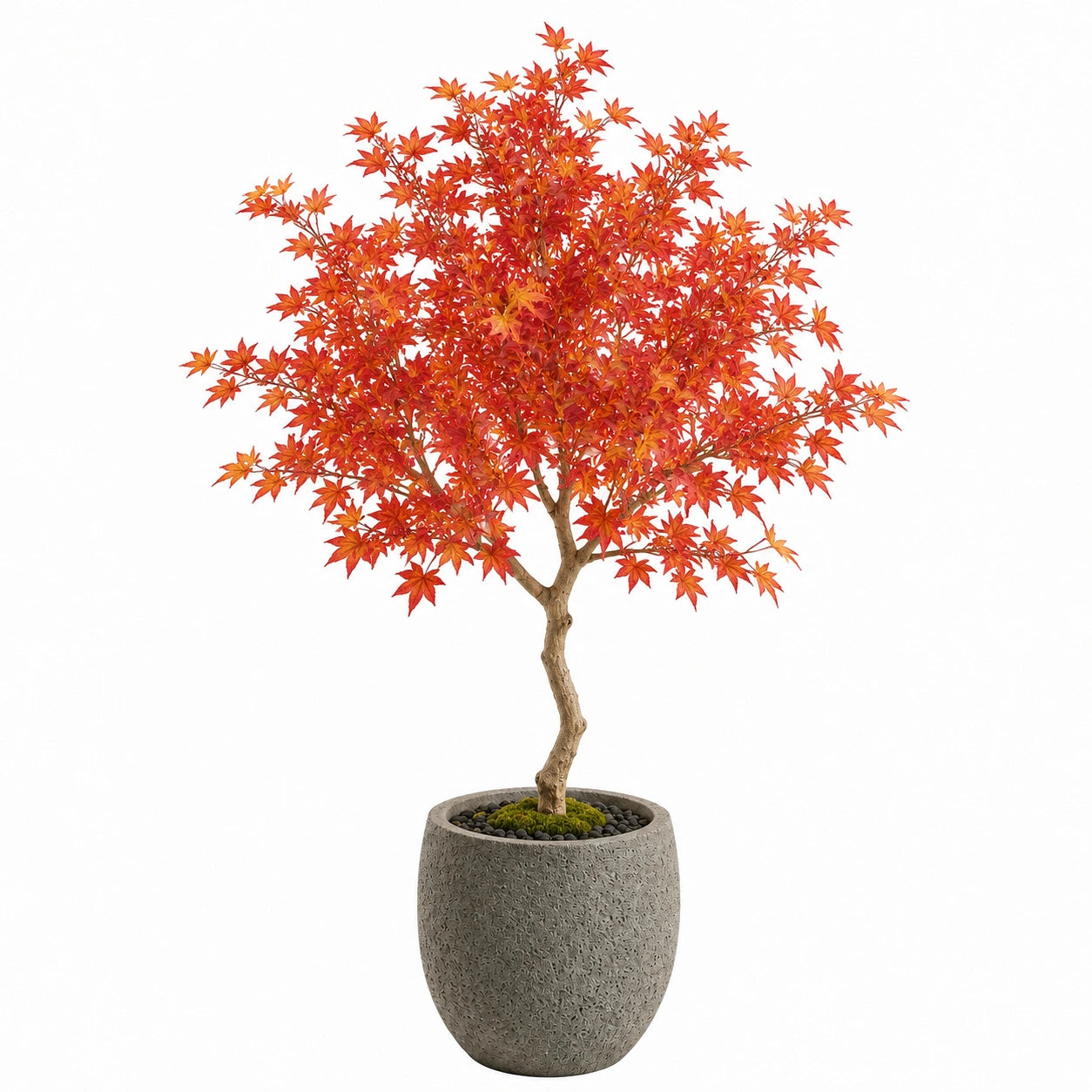 Albero artificiale di acero 150 cm con vaso grigio - foglie in plastica rosso/arancione per interni