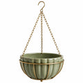 Vaso sospeso 25 x 16 cm in ceramica verde con catene metalliche per piante