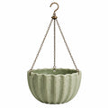 Vaso sospeso Ø18 x 14 cm in ceramica verde salvia con catene metalliche per piante