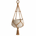 Vaso sospeso in ceramica 18 x 14 cm beige con corda in cotone stile macramè per interni