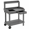 Tavolo da lavoro per giardinaggio 117 x 45 x 121 cm in legno grigio con vaschetta e cassetto