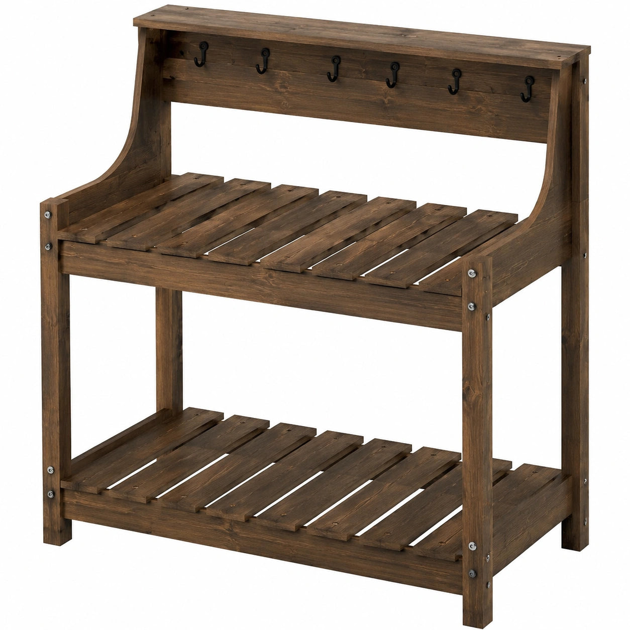 Banco da lavoro per giardinaggio 110 x 50 x 150 cm in legno marrone con ripiani e ganci