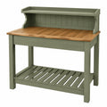 Tavolo da lavoro per giardinaggio 120 x 60 x 117 cm in legno verde e naturale con ripiano e mensola