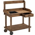 Banco da giardinaggio 120 x 55 x 165 cm in legno marrone con lavello e cassetto stile rustico