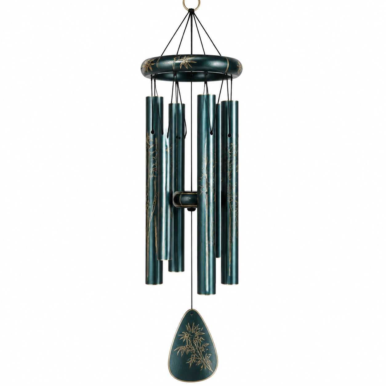 Campanella a vento in metallo 105 cm verde scuro con tubi decorativi da esterno