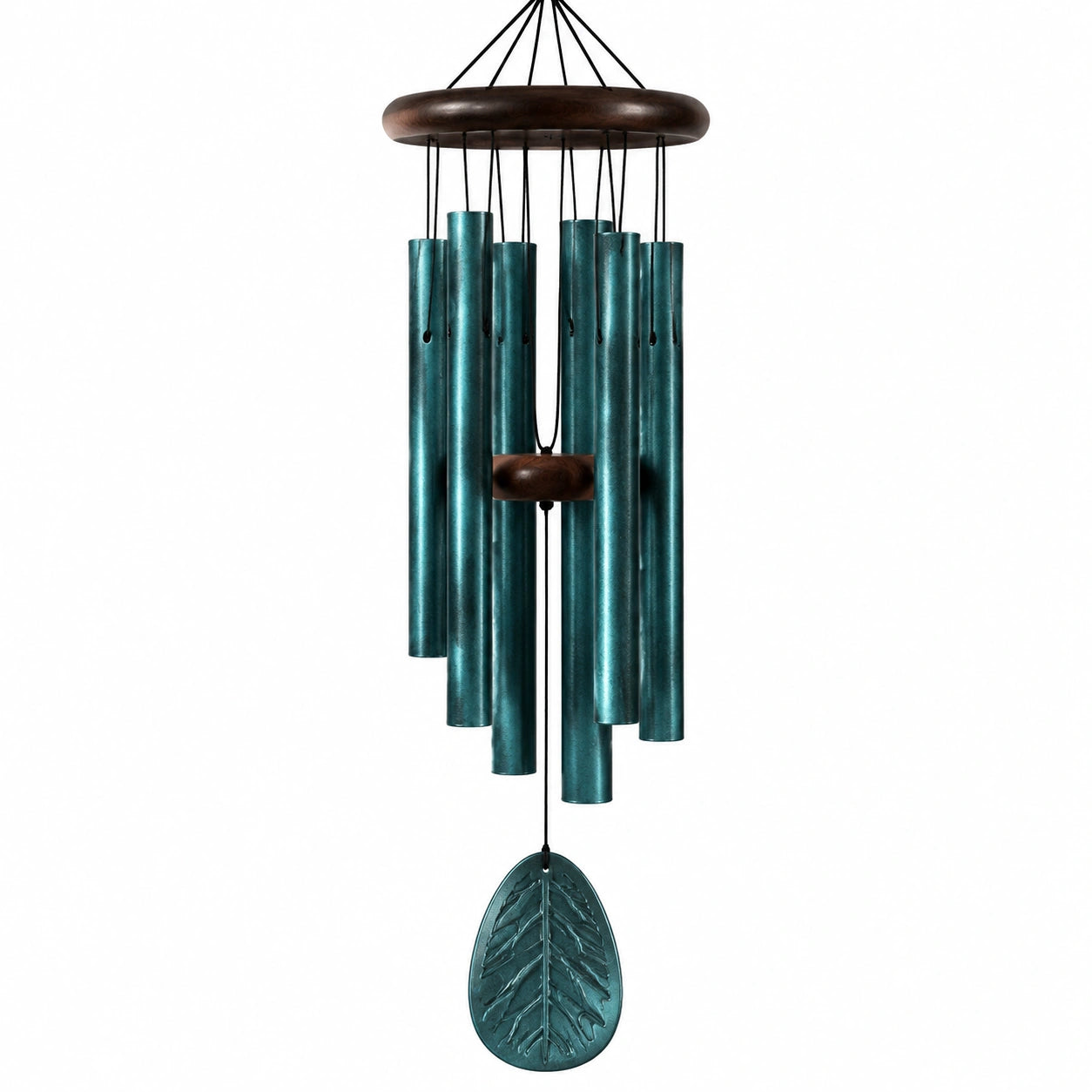 Campanella a vento 85 cm in metallo turchese e legno - decorazione sospesa da interno ed esterno