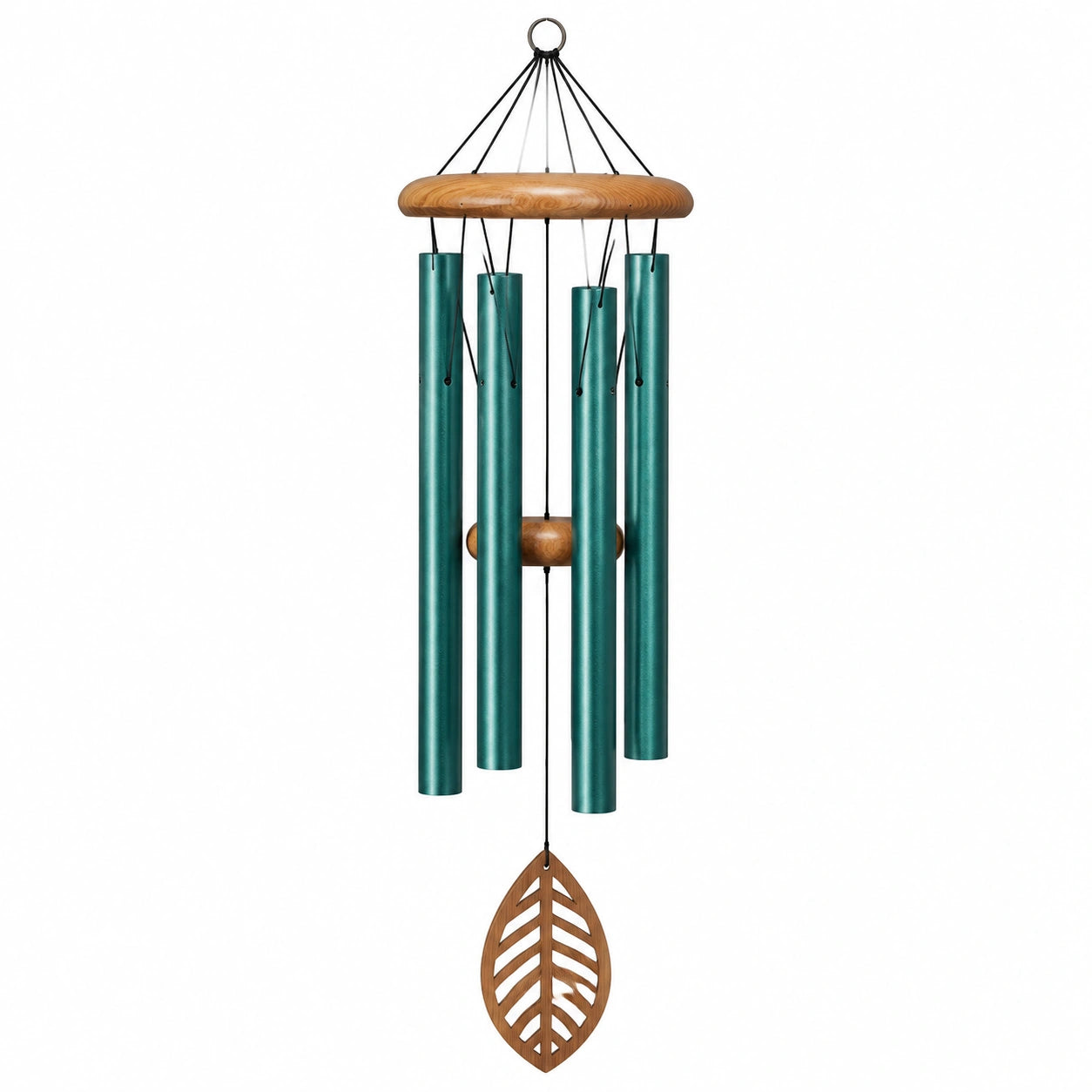 Campanella a vento 90 cm in alluminio verde e legno - decorazione sospesa per interni ed esterni