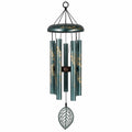 Campanello eolico 85 cm in metallo verde petrolio con foglia decorativa da appendere