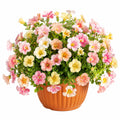 Pianta artificiale in vaso 45 cm con fiori multicolore e fogliame verde per interni ed esterni