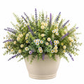 Pianta artificiale in vaso 55 cm fiori misti bianco giallo viola per interno stile rustico