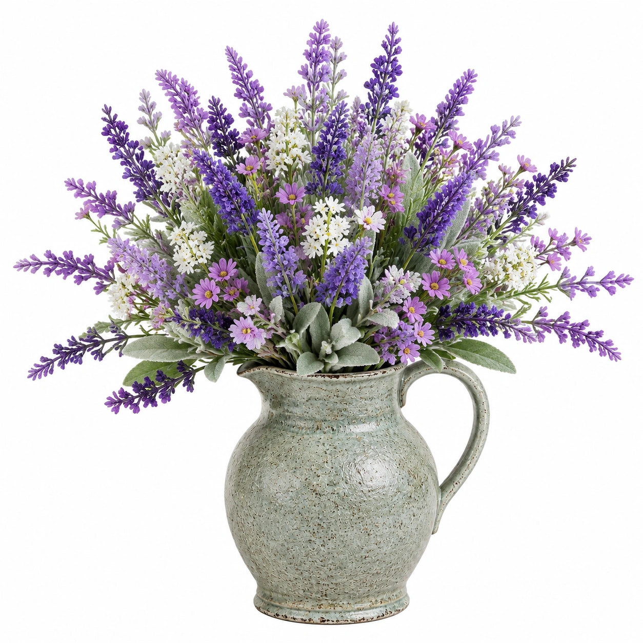 Composizione floreale artificiale 58 cm in ceramica verde salvia per decorazione interna