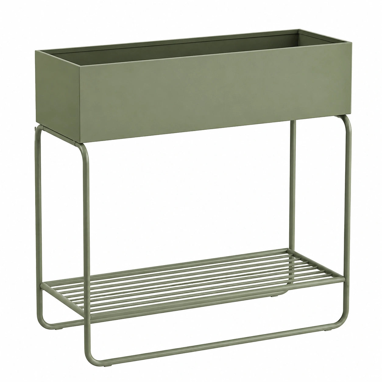 Fioriera rialzata 80 x 30 x 90 cm in acciaio verde con ripiano inferiore per esterni