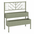 Fioriera rialzata 80 x 40 x 180 cm in acciaio verde salvia con graticcio e due vasche