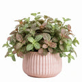 Pianta artificiale in vaso 30 cm con foglie verdi e rosa per interni