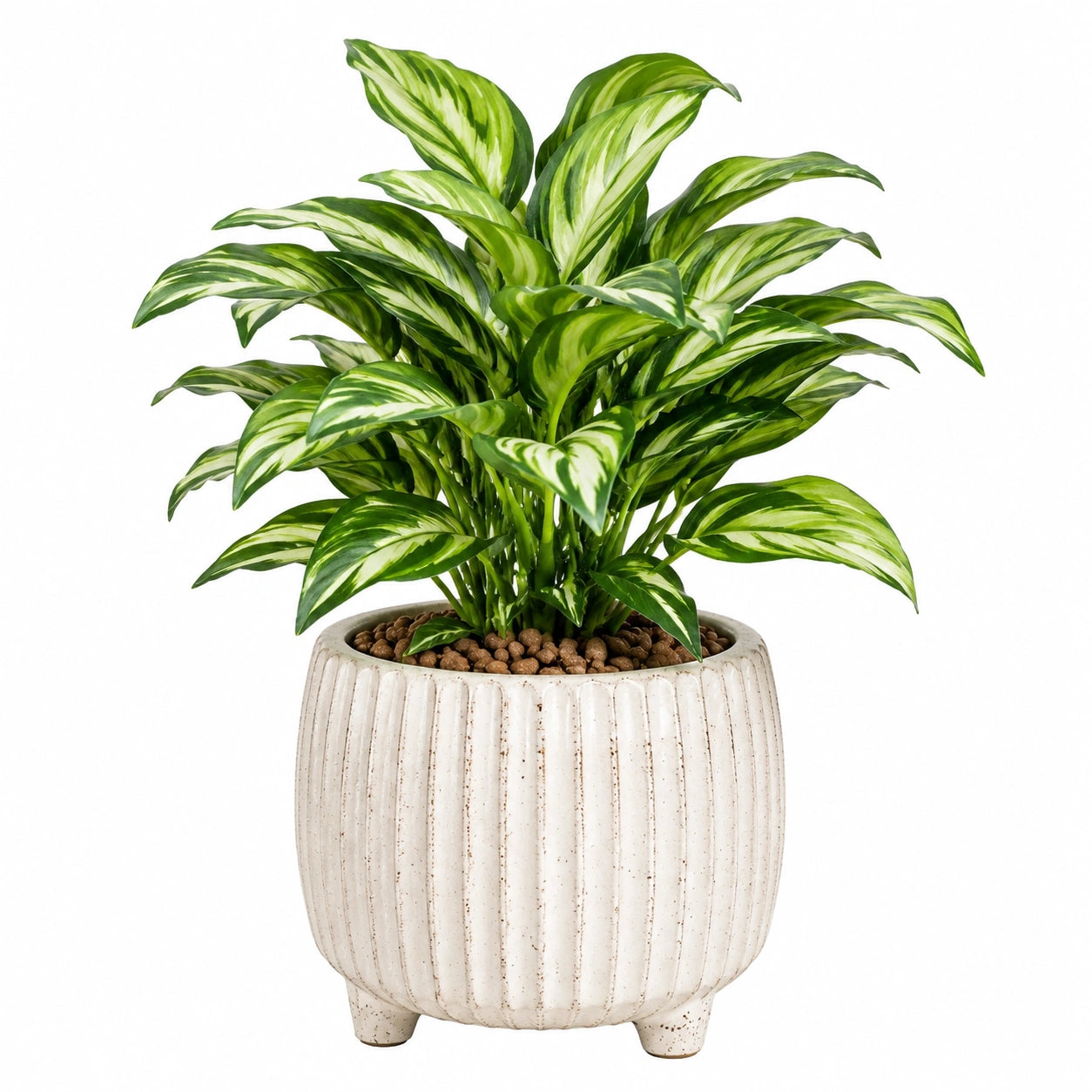 Pianta verde artificiale in vaso 70 cm foglie variegate verdi vaso in ceramica per interni