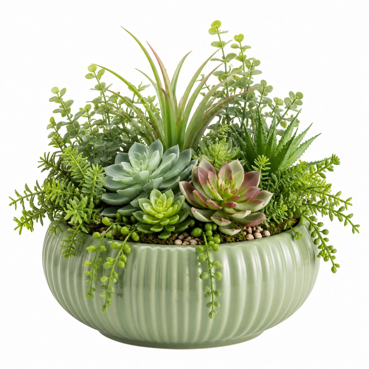 Pianta grassa artificiale in vaso 32 x 32 x 38 cm in plastica verde con vaso in ceramica decorativa